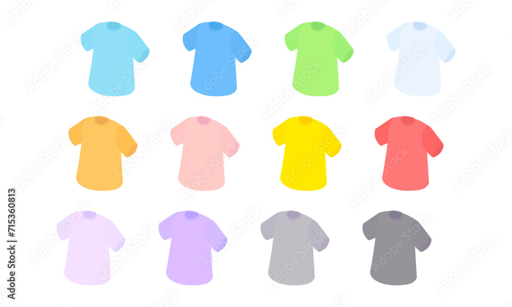 色違いのTシャツがたくさん並んでいるイラスト 色違いのTシャツがたくさん並んでいるイラスト