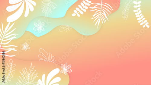 Orange blue and white vector realistic summer vacation abstract background. Summer background with beach, flower, floral, coconut, leaf, and sun