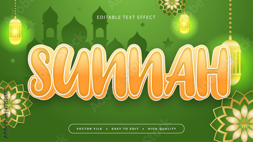 Green gold and orange sunnah 3d editable text effect - font style. Ramadan text style effect