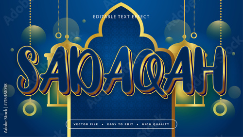 Blue and gold sadaqah 3d editable text effect - font style. Ramadan text style effect