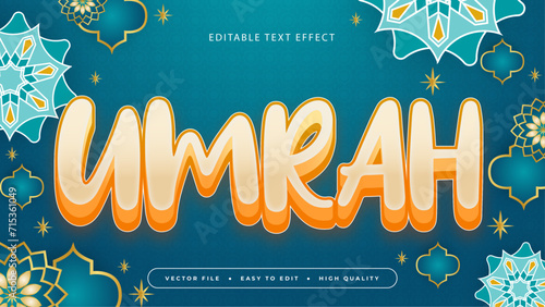 Blue gold and orange umrah 3d editable text effect - font style. Ramadan text style effect photo