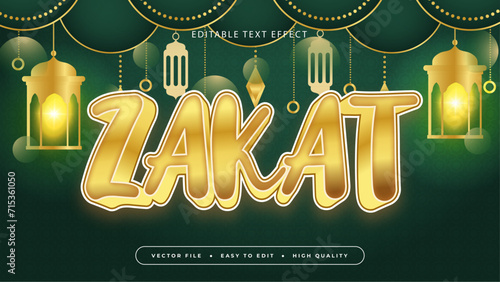 Green and gold zakat 3d editable text effect - font style. Ramadan text style effect