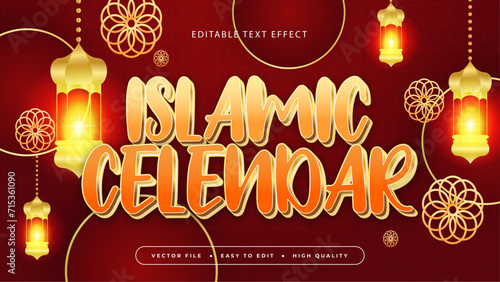 Red orange and gold islamic celendar 3d editable text effect - font style. Ramadan text style effect photo