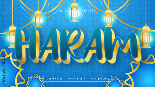 Blue and gold haram 3d editable text effect - font style. Ramadan text style effect