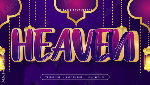 Purple violet and gold heaven 3d editable text effect - font style. Ramadan text style effect