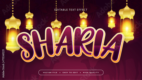 Red purple violet and gold sharia 3d editable text effect - font style. Ramadan text style effect
