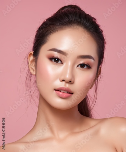 Young Asian beauty woman pulled back hair with korean makeup style