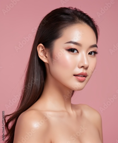 Young Asian beauty woman pulled back hair with korean makeup style