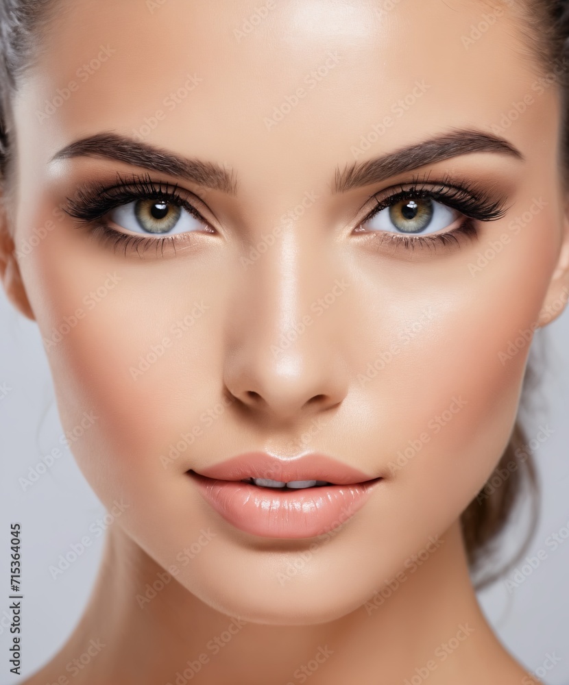 Close-up of a Beauty woman eyes face healthy pure skin natural make up fresh