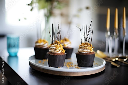 chocolate cupcakes with gold foil liners