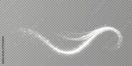  Glowing white lines. Speed ​​line effect, swirl. Light trail wave. Background. 