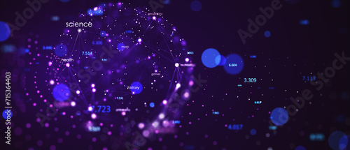 Interactive digital network sphere with science concepts. Big data and virtual learning concept. 3D Rendering