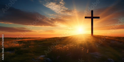 Resurrection Radiance: Cross in Sunrise Glory Background