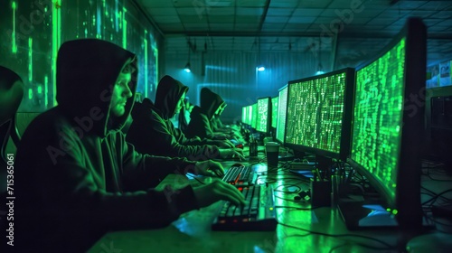 a team bathed in the green glow of their monitors, race against time to decipher a complex algorithm, 