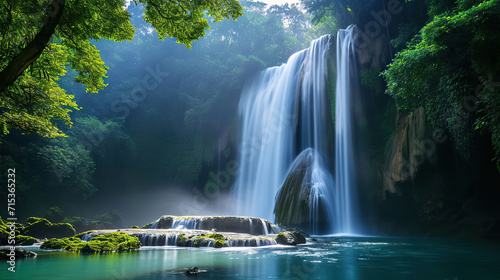 Beautiful waterfall in deep forest.