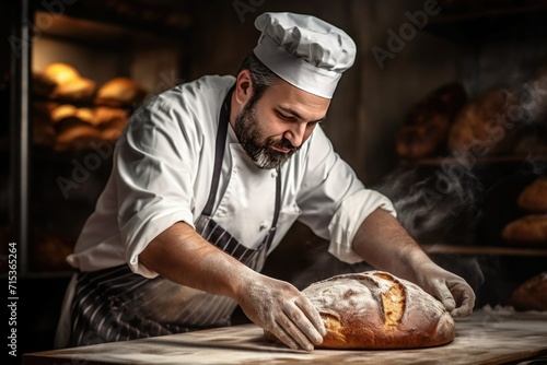 Baker baking bread in bakery