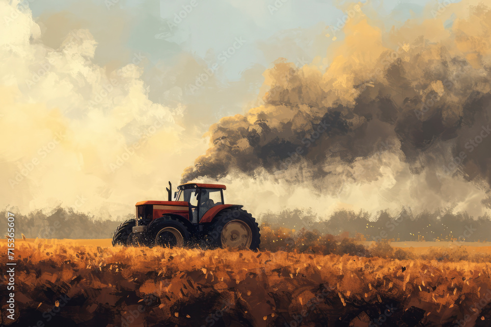 Obraz premium Agriculture: Practices such as burning of crop residues and use of fertilizers contribute to air pollution
