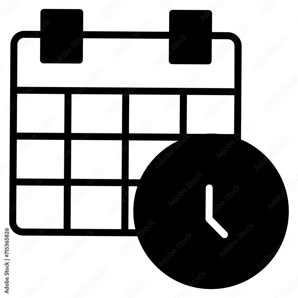 Clock Calendar solid glyph icon Clock Calendar solid glyph icon