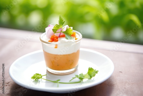 gazpacho with a dollop of sour cream and chives