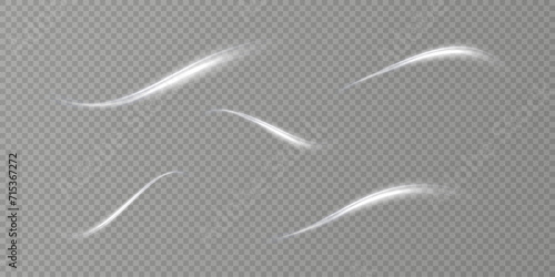 Glowing white lines. Speed ​​line effect, swirl. Light trail wave. Background.	