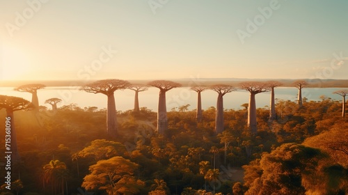 Fényképezés Madagascar Baobab Trees Beautiful Sunshine 16:9