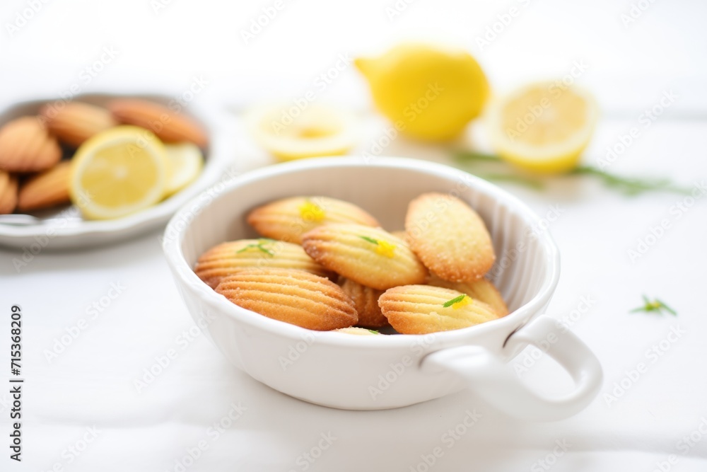 lemon zest madeleines with fresh lemon slices nearby lemon zest madeleines with fresh lemon slices nearby