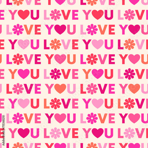 Seamless pattern of word LOVE YOU typography design for valentine s day.