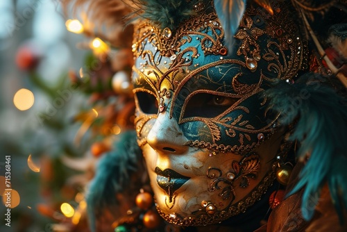 mardi gras mask, beads and feathers decor background © Muhammad