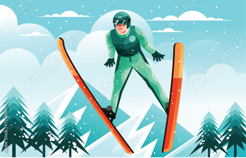 Ski Jumping Sport Illustration