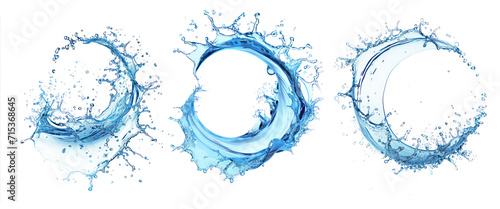 Realistic Flowing blue water splash set, isolated on transparent background photo