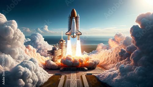  a space shuttle blasting off from its launchpad