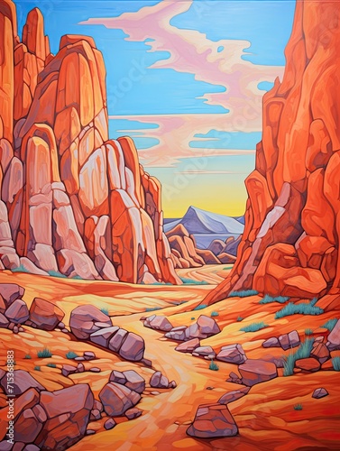 Ancient Desert Landforms: Vibrant Acrylic Landscape Art Showcase photo