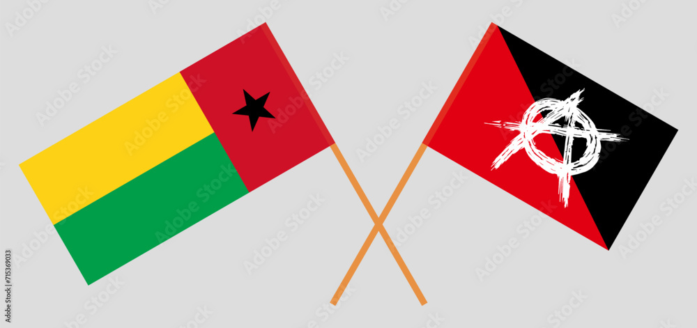Crossed flags of Guinea-Bissau and anarchy. Official colors. Correct proportion Crossed flags of Guinea-Bissau and anarchy. Official colors. Correct proportion
