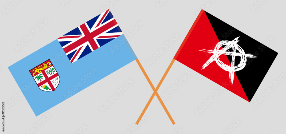 Crossed flags of Fiji and anarchy. Official colors. Correct proportion