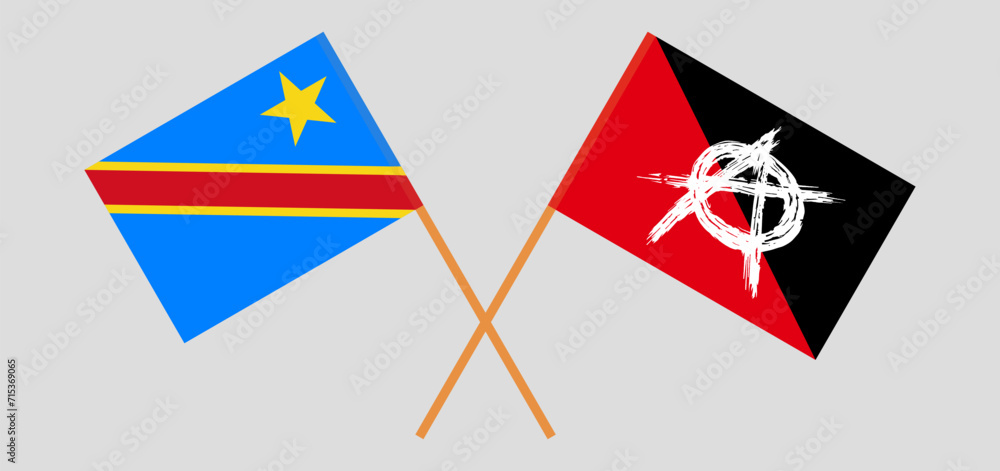 Crossed flags of Democratic Republic of the Congo and anarchy. Official colors. Correct proportion Crossed flags of Democratic Republic of the Congo and anarchy. Official colors. Correct proportion