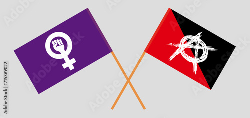Crossed flags of Feminism and anarchy. Official colors. Correct proportion