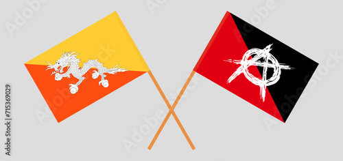 Crossed flags of Bhutan and anarchy. Official colors. Correct proportion