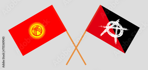 Crossed flags of Kyrgyzstan and anarchy. Official colors. Correct proportion