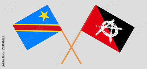 Crossed flags of Democratic Republic of the Congo and anarchy. Official colors. Correct proportion