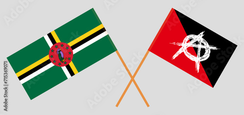 Crossed flags of Dominica and anarchy. Official colors. Correct proportion
