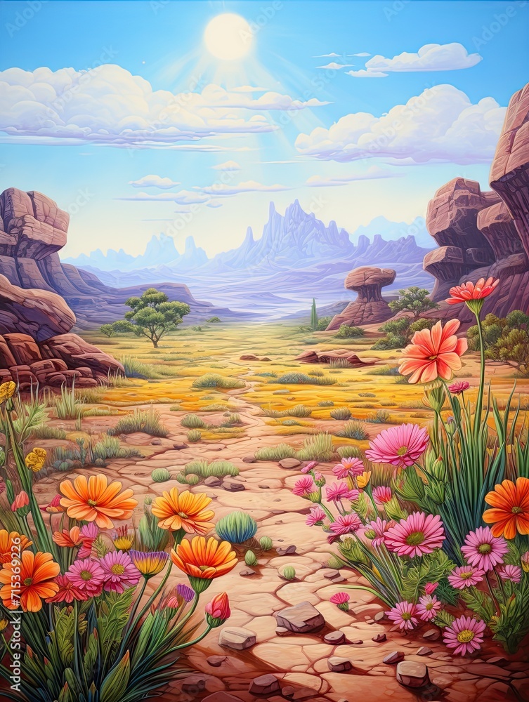 Ancient Desert Landforms: Wildflower Meadows and Desert Blooms Painting