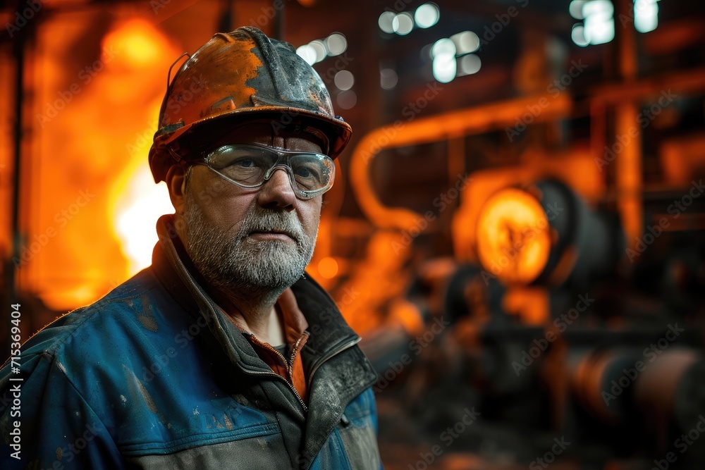 Portrait of iron foundry worker in iron foundry.