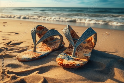 photo flipflops on a sandy ocean beach