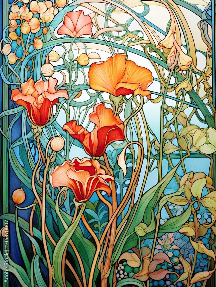 Art Nouveau Floral Designs: Modern Abstract Landscapes with Intricate ...