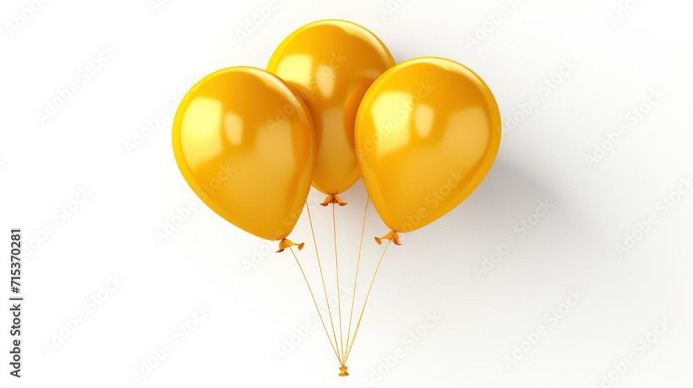 Three Dancing Sunbeams: Playful Yellow Balloons Bobbing Against a Crisp White Canvas Three Dancing Sunbeams: Playful Yellow Balloons Bobbing Against a Crisp White Canvas