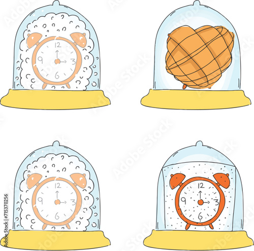 Alarm clock in a glass dome. Sound insulation, thermal insulation test.