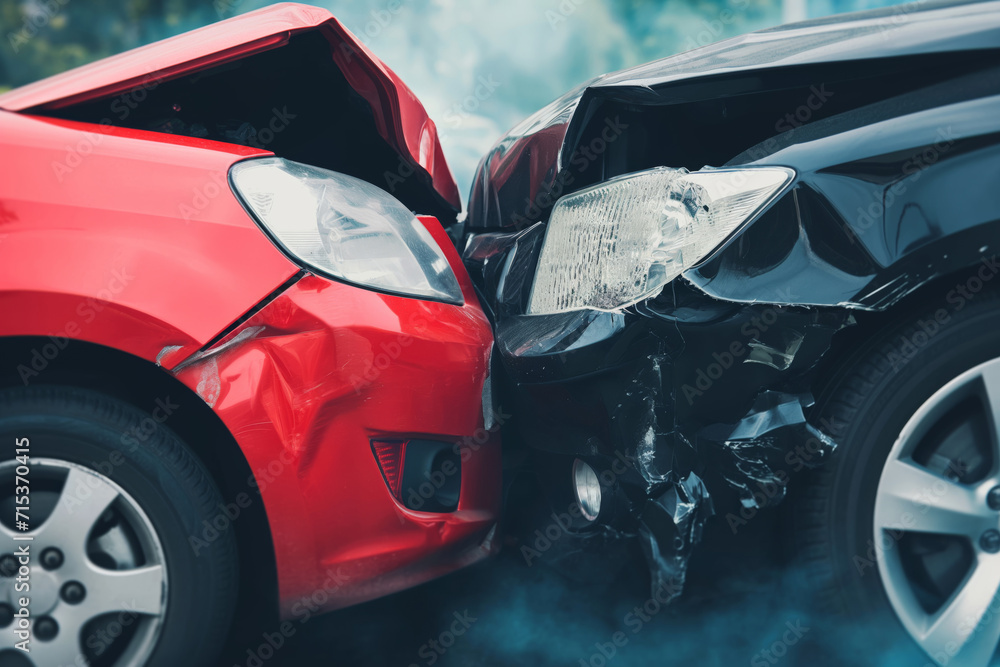 Two-car accident on public road, road traffic accident Two-car accident on public road, road traffic accident