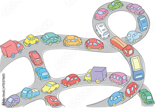 Complex asphalt road. Traffic jam.
