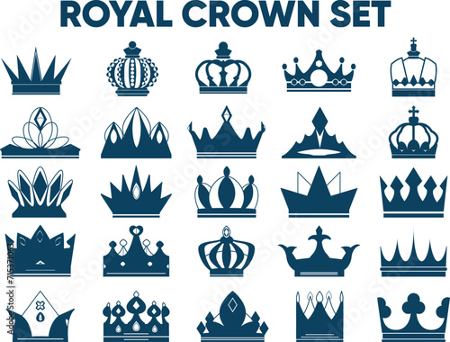 Vector of a collection of blue royal crowns