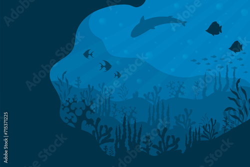 ocean depth with underwater life silhouette